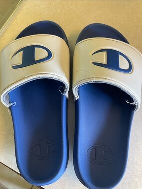 Champion Navy and White Kids' Slide Sandals with Logo